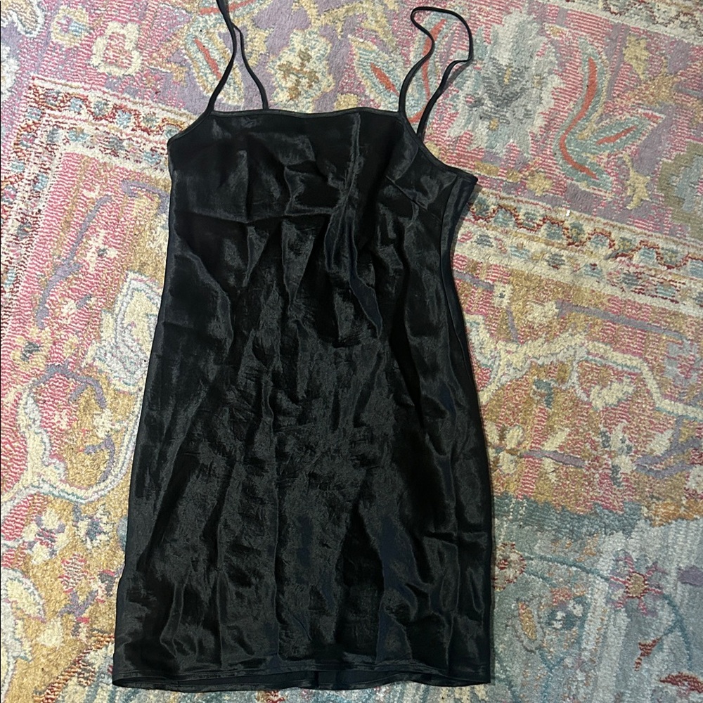 Babaton Black Satin Slip Mini Dress